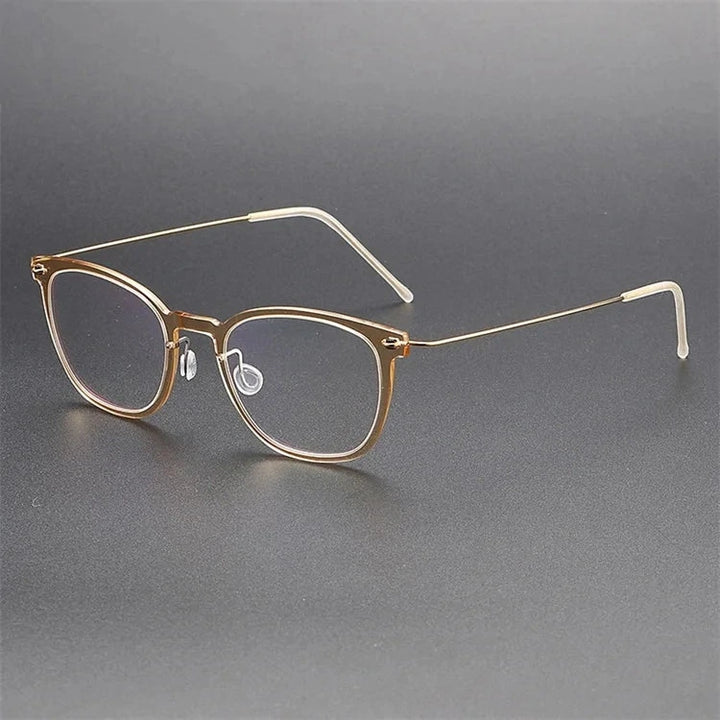 Aimee Unisex Full Rim Square Titanium Acetate Eyeglasses 6609 - Tea-Golden | Aimee at FuzWeb