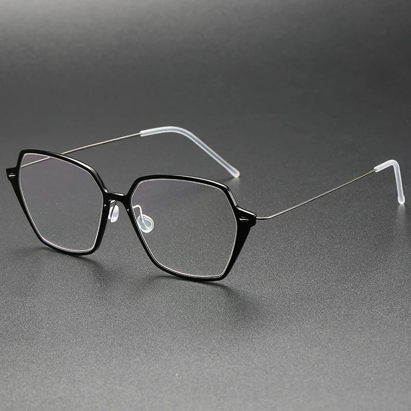 Aimee Unisex Full Rim Polygon Titanium Acetate Eyeglasses 6621 - Black | Aimee at FuzWeb
