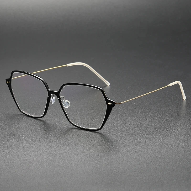 Aimee Unisex Full Rim Polygon Titanium Acetate Eyeglasses 6621 - Black-Golden | Aimee at FuzWeb