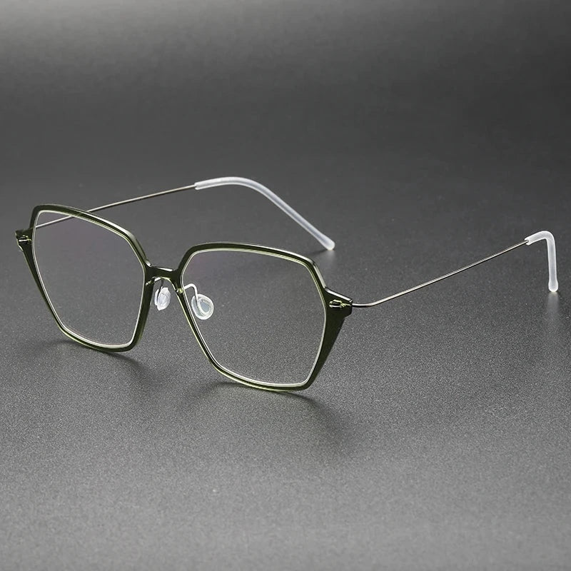 Aimee Unisex Full Rim Polygon Titanium Acetate Eyeglasses 6621 - Green | Aimee at FuzWeb