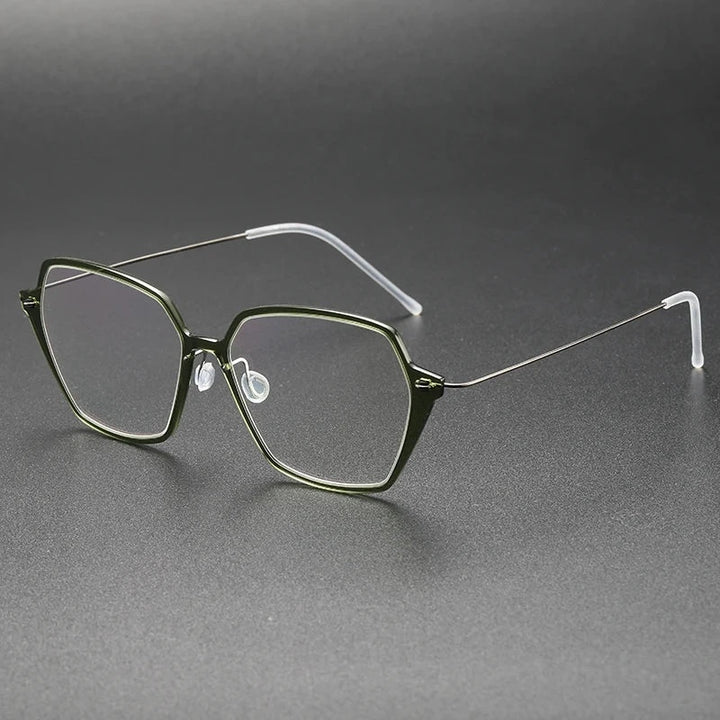 Aimee Unisex Full Rim Polygon Titanium Acetate Eyeglasses 6621 - Green | Aimee at FuzWeb