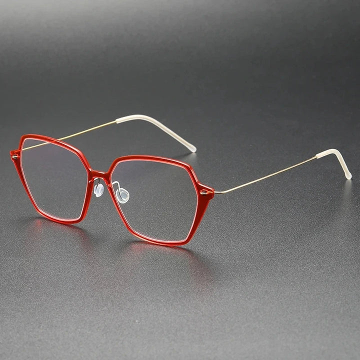 Aimee Unisex Full Rim Polygon Titanium Acetate Eyeglasses 6621 - Red | Aimee at FuzWeb