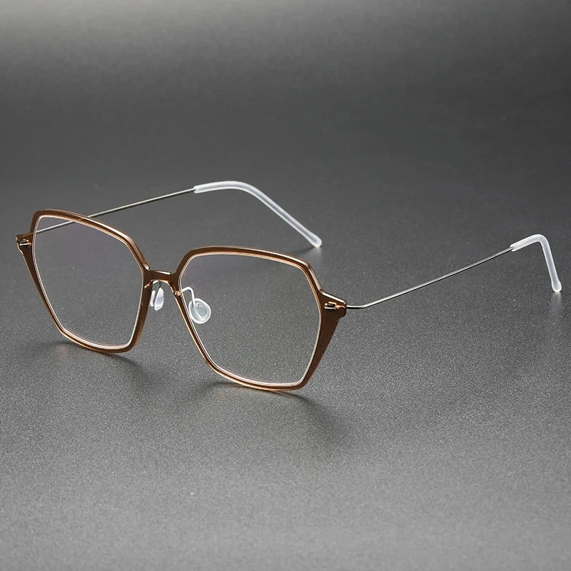 Aimee Unisex Full Rim Polygon Titanium Acetate Eyeglasses 6621 - Tea | Aimee at FuzWeb