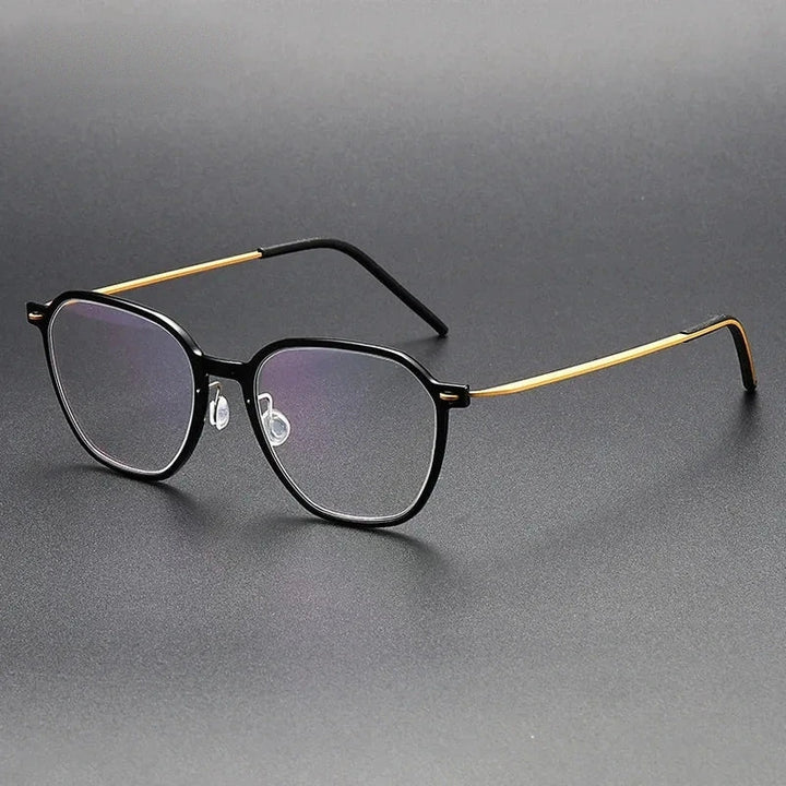 Aimee Unisex Full Rim Polygon Titanium Acetate Eyeglasses 6627 - Black-Golden | Aimee at FuzWeb