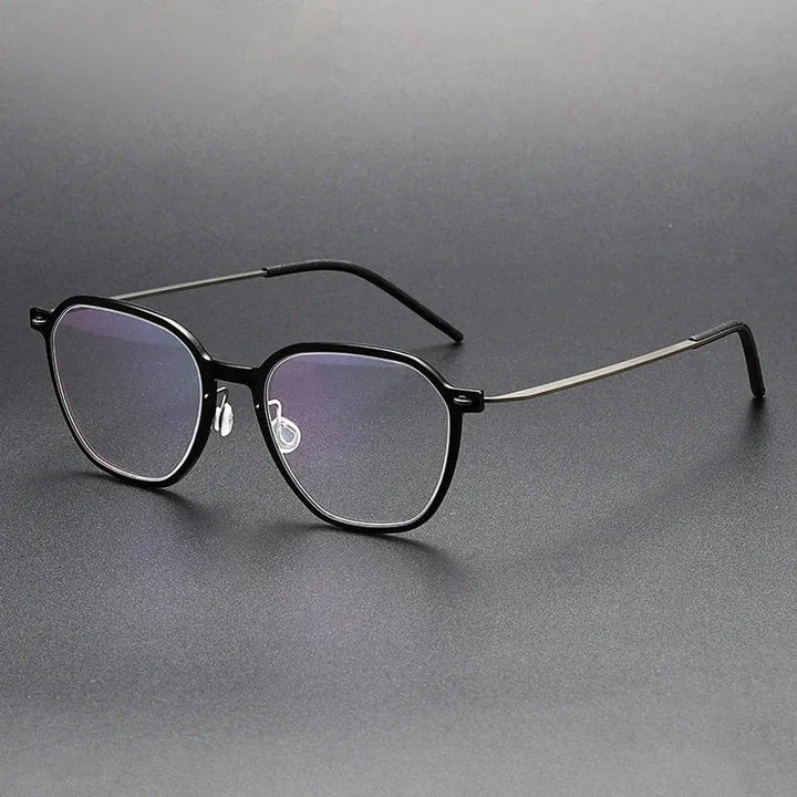 Aimee Unisex Full Rim Polygon Titanium Acetate Eyeglasses 6627 - Black-Grey | Aimee at FuzWeb
