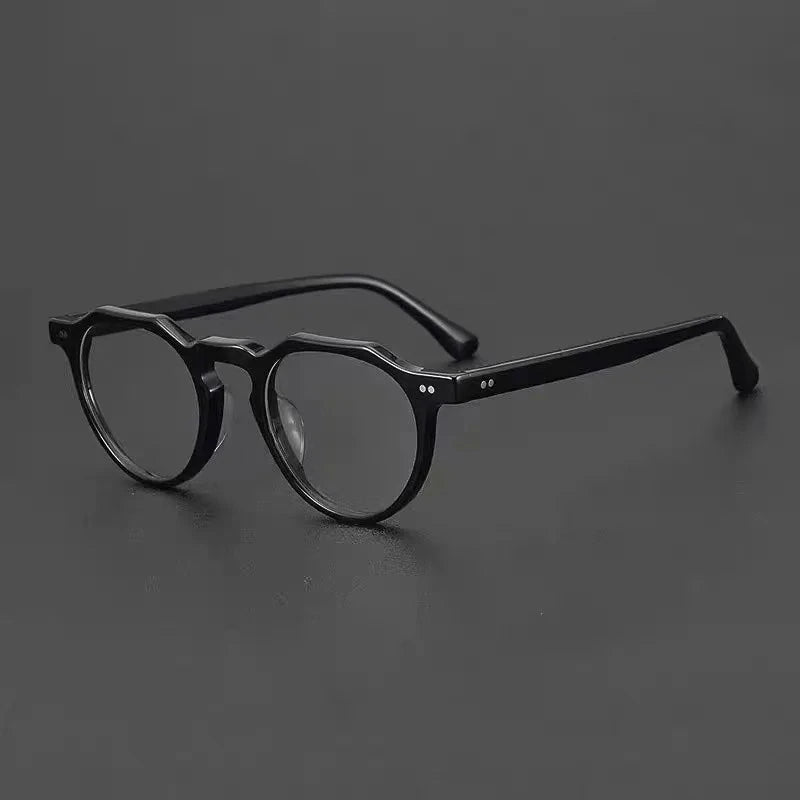 Aimee Unisex Full Rim Polygon Round Handmade Acetate Eyeglasses 8097 - Black | Aimee at FuzWeb