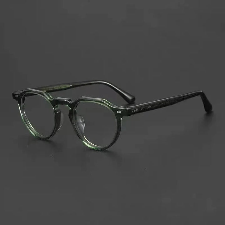 Aimee Unisex Full Rim Polygon Round Handmade Acetate Eyeglasses 8097 - Green | Aimee at FuzWeb