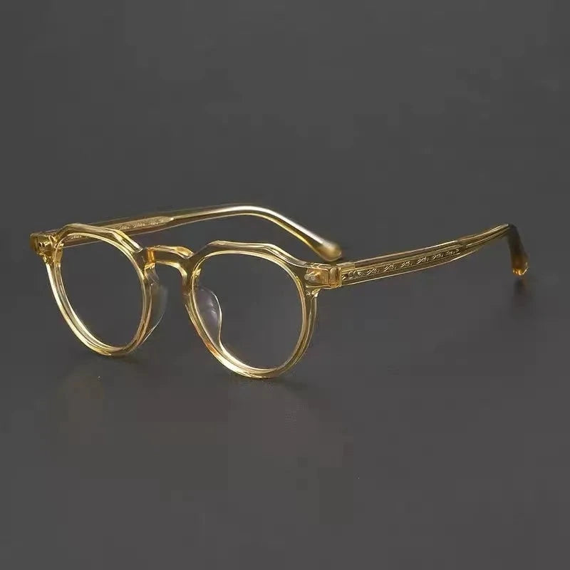 Aimee Unisex Full Rim Polygon Round Handmade Acetate Eyeglasses 8097 - Yellow | Aimee at FuzWeb