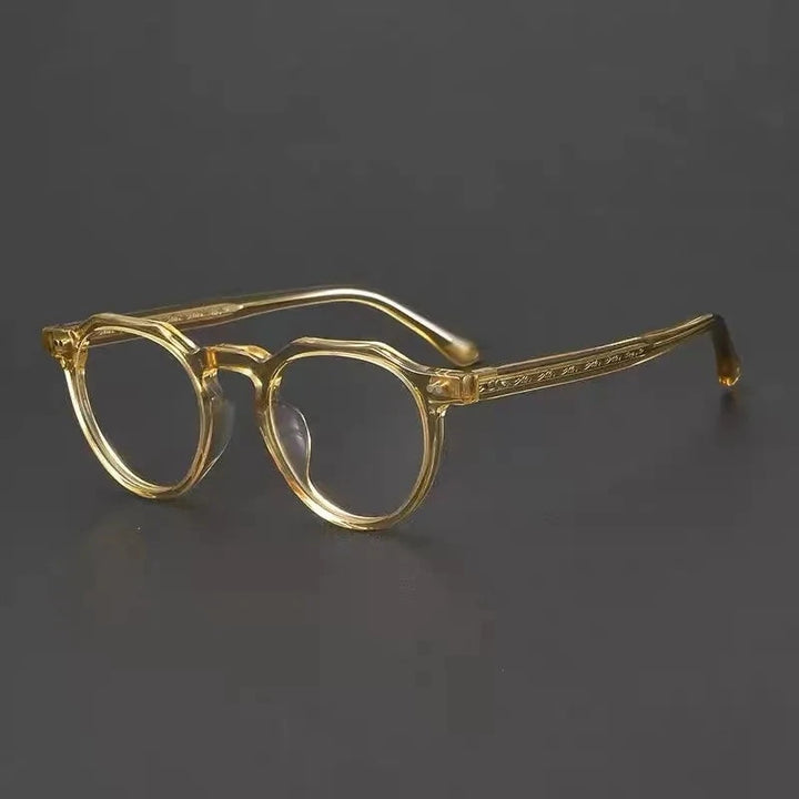 Aimee Unisex Full Rim Polygon Round Handmade Acetate Eyeglasses 8097 - Yellow | Aimee at FuzWeb