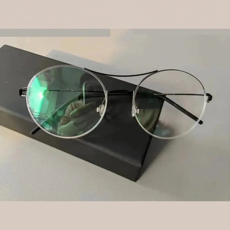 Aimee  820200 Women’s Titanium Full Rim Double Bridge Round Frames - Black-Silver