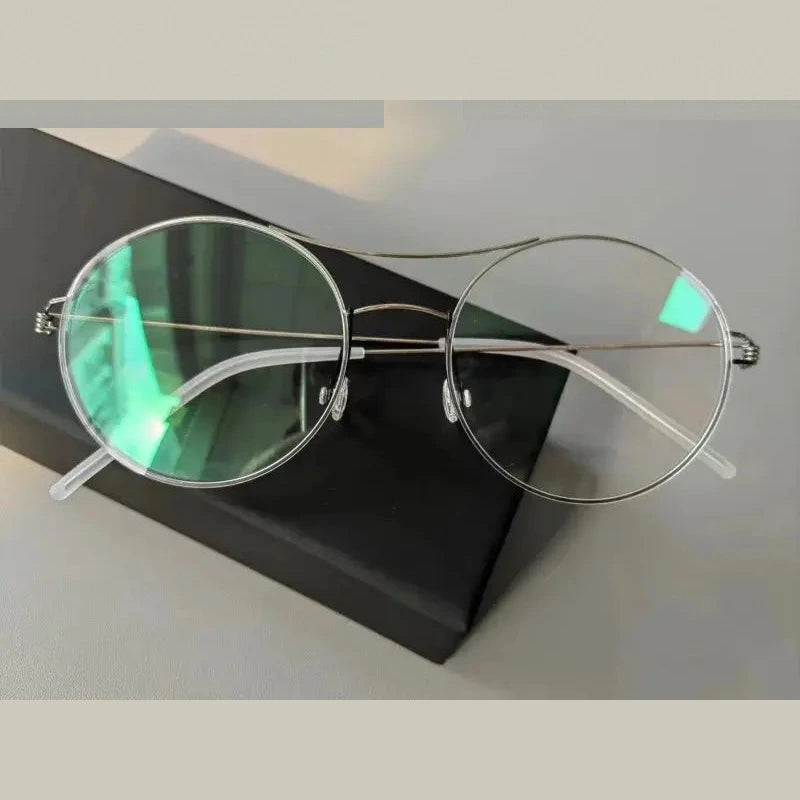 Aimee  820200 Women’s Titanium Full Rim Double Bridge Round Frames - Silver-Black