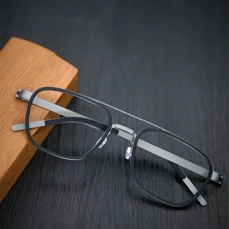 Aimee Unisex Full Rim Pilot Square Titanium Eyeglasses 9708 - Black-Gun