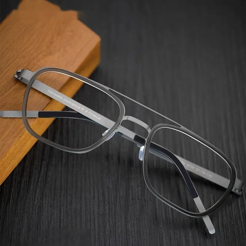 Aimee Unisex Full Rim Pilot Square Titanium Eyeglasses 9708 - Grey-Gun
