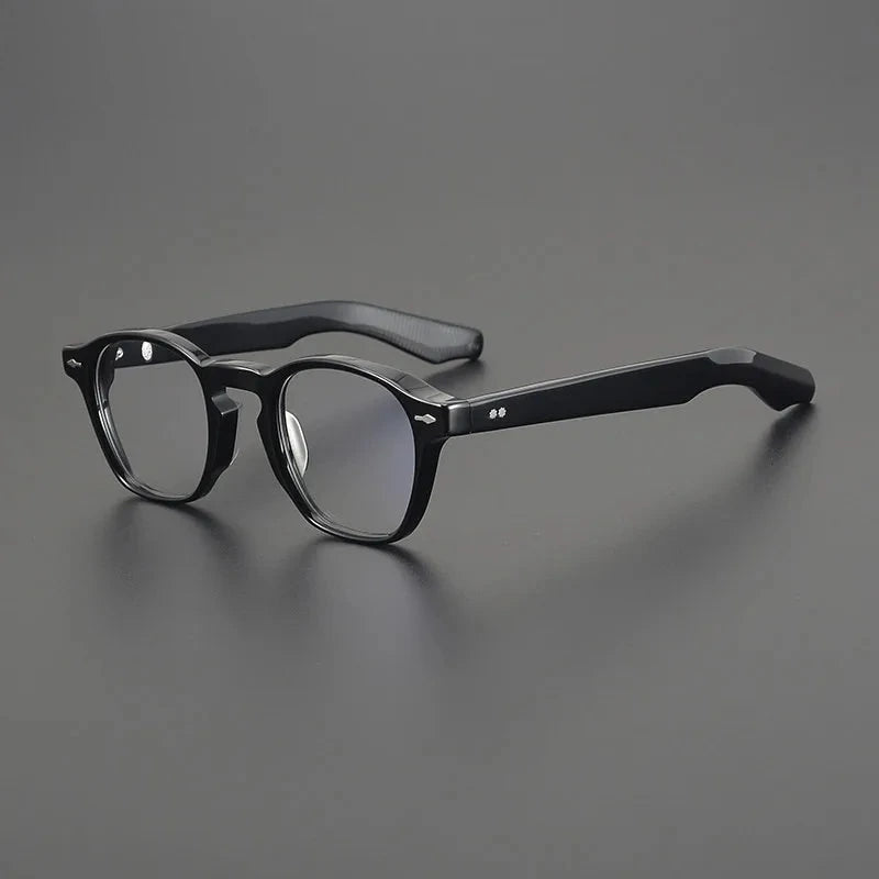 Aimee Unisex Full Rim Vintage Square Handmade Acetate Eyeglasses AC47 - Black | Aimee at FuzWeb