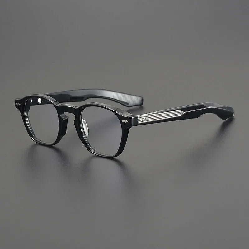 Aimee Unisex Full Rim Vintage Square Handmade Acetate Eyeglasses AC47 - Black-Silver | Aimee at FuzWeb