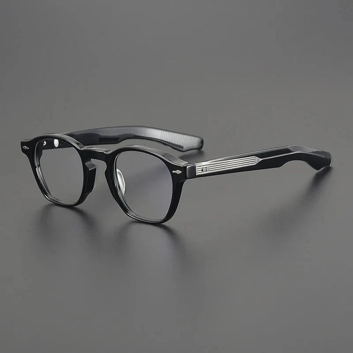 Aimee Unisex Full Rim Vintage Square Handmade Acetate Eyeglasses AC47 - Black-Silver | Aimee at FuzWeb