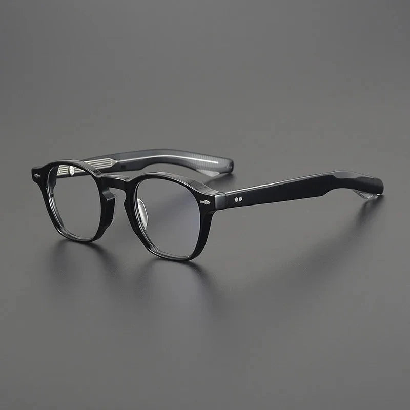 Aimee Unisex Full Rim Vintage Square Handmade Acetate Eyeglasses AC47 - Matte Black-Silver | Aimee at FuzWeb