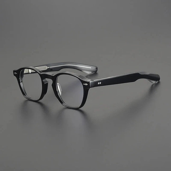 Aimee Unisex Full Rim Vintage Square Handmade Acetate Eyeglasses AC47 - Matte Black-Silver | Aimee at FuzWeb