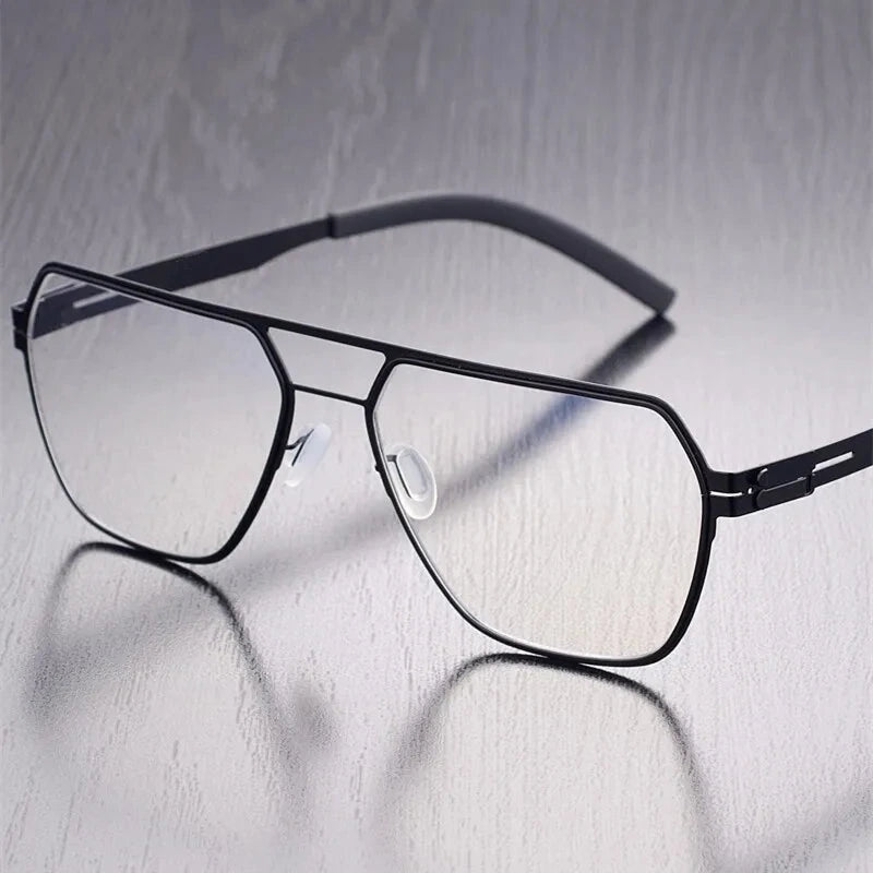 Aimee Unisex Full Rim Pilot Stainless Steel Eyeglasses Double-Beam - Black