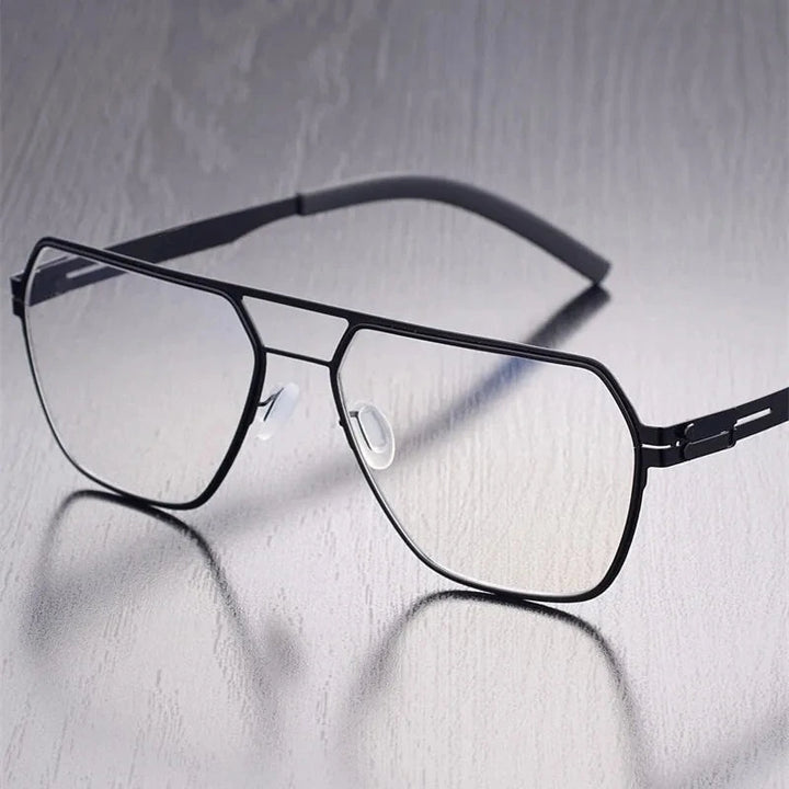 Aimee Unisex Full Rim Pilot Stainless Steel Eyeglasses Double-Beam - Black