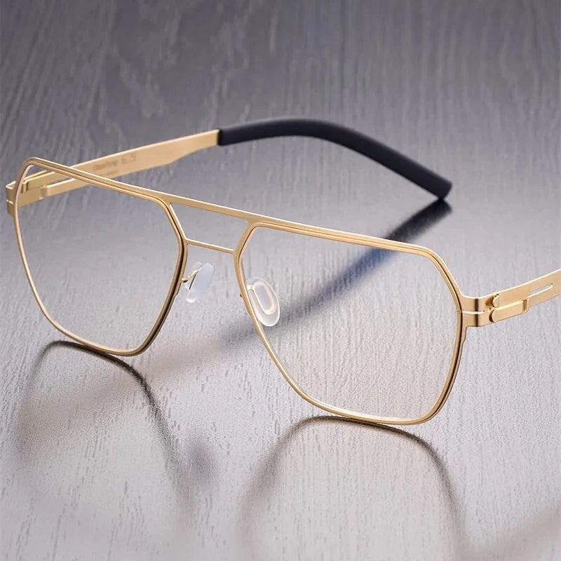 Aimee Unisex Full Rim Pilot Stainless Steel Eyeglasses Double-Beam - Golden