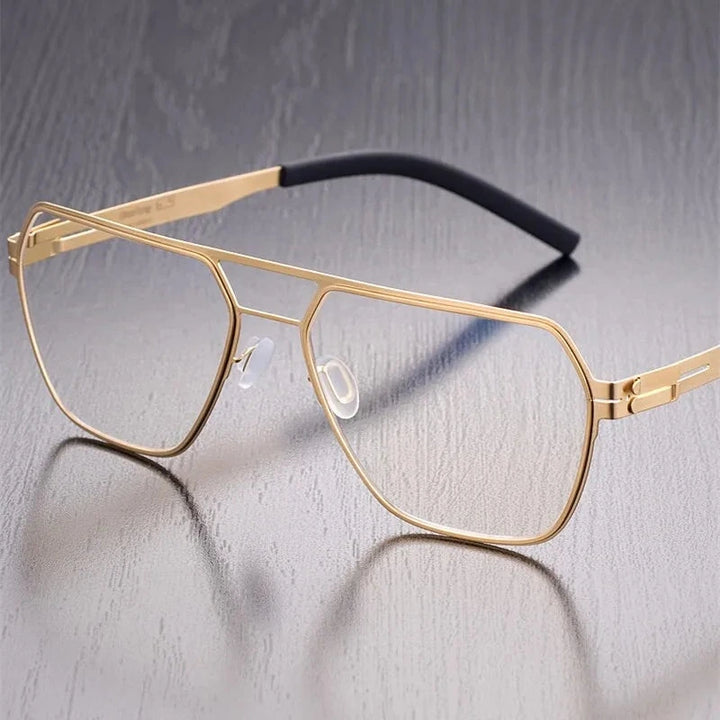 Aimee Unisex Full Rim Pilot Stainless Steel Eyeglasses Double-Beam - Golden