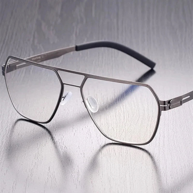 Aimee Unisex Full Rim Pilot Stainless Steel Eyeglasses Double-Beam - Grey