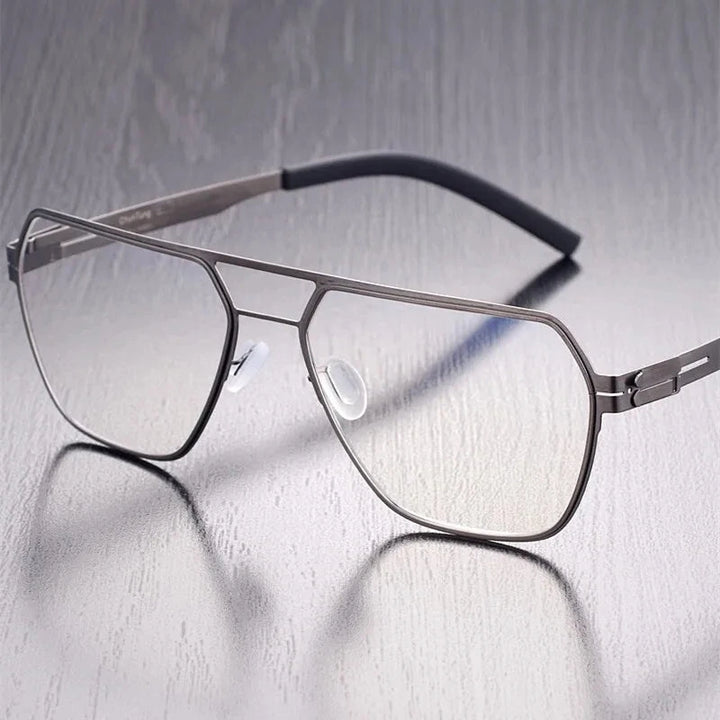 Aimee Unisex Full Rim Pilot Stainless Steel Eyeglasses Double-Beam - Grey