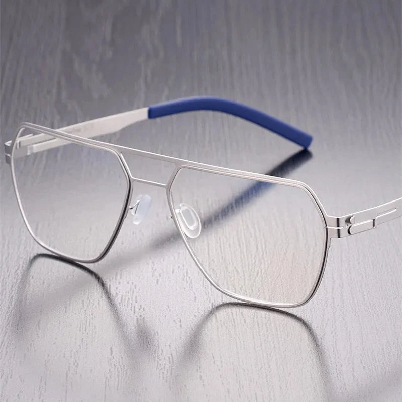 Aimee Unisex Full Rim Pilot Stainless Steel Eyeglasses Double-Beam - Silver