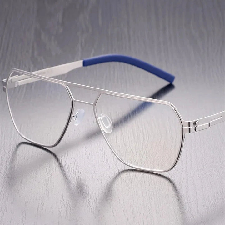 Aimee Unisex Full Rim Pilot Stainless Steel Eyeglasses Double-Beam - Silver