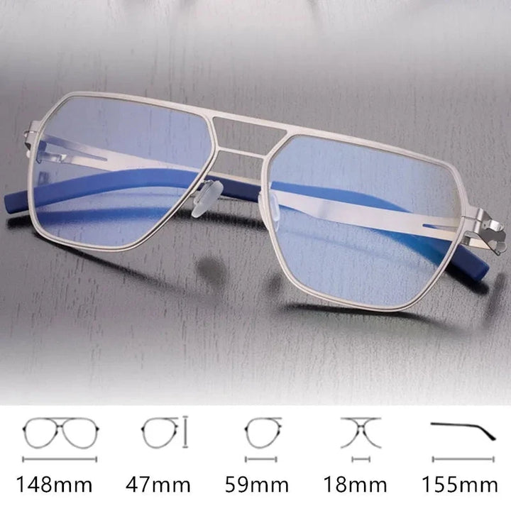 Aimee Unisex Full Rim Pilot Stainless Steel Eyeglasses Double-Beam - Official Size Chart and Dimensions