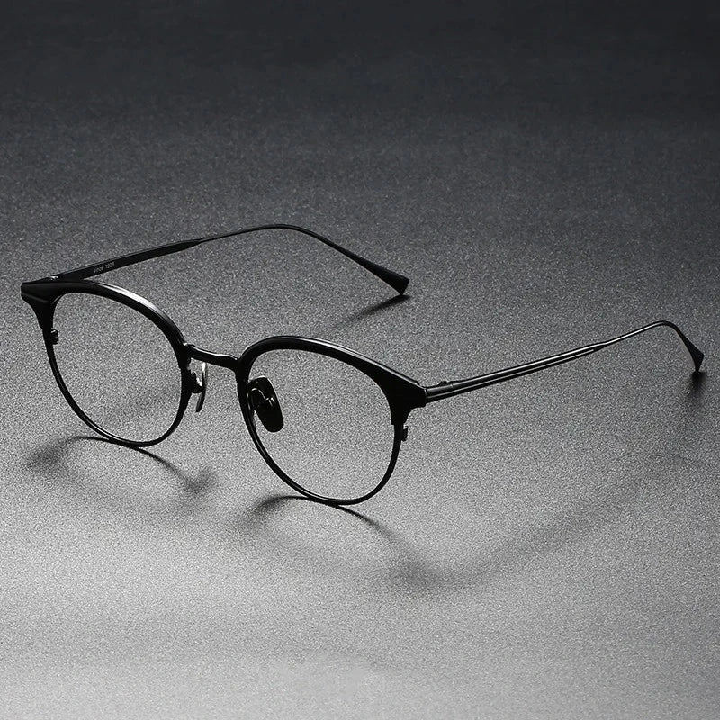 Aimee Unisex Full Rim Retro Round Pure Titanium Eyeglasses Ellington - Black | Aimee at FuzWeb