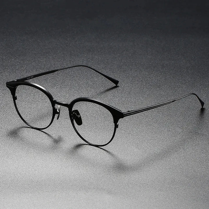 Aimee Unisex Full Rim Retro Round Pure Titanium Eyeglasses Ellington - Black | Aimee at FuzWeb