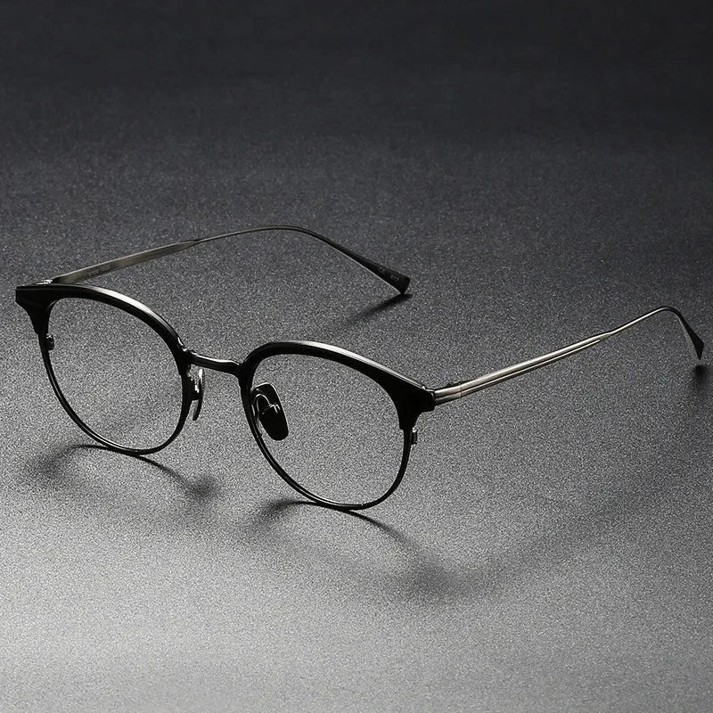 Aimee Unisex Full Rim Retro Round Pure Titanium Eyeglasses Ellington - Black-Gun | Aimee at FuzWeb