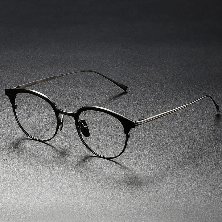 Aimee Unisex Full Rim Retro Round Pure Titanium Eyeglasses Ellington - Black-Gun | Aimee at FuzWeb