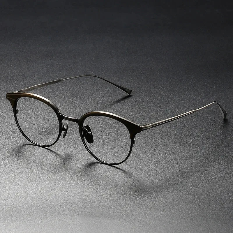 Aimee Unisex Full Rim Retro Round Pure Titanium Eyeglasses Ellington - Brown | Aimee at FuzWeb