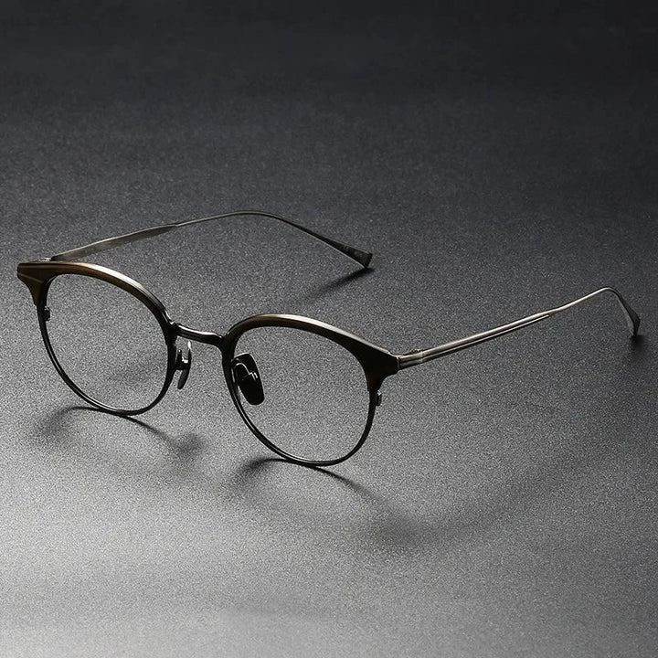Aimee Unisex Full Rim Retro Round Pure Titanium Eyeglasses Ellington - Brown | Aimee at FuzWeb