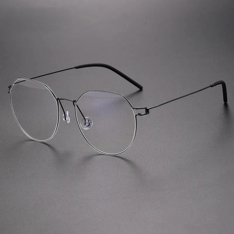 Aimee Unisex Full Rim Polygon Round Screwless Titanium Eyeglasses Evan - Black | Aimee at FuzWeb