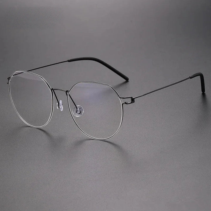 Aimee Unisex Full Rim Polygon Round Screwless Titanium Eyeglasses Evan - Black | Aimee at FuzWeb