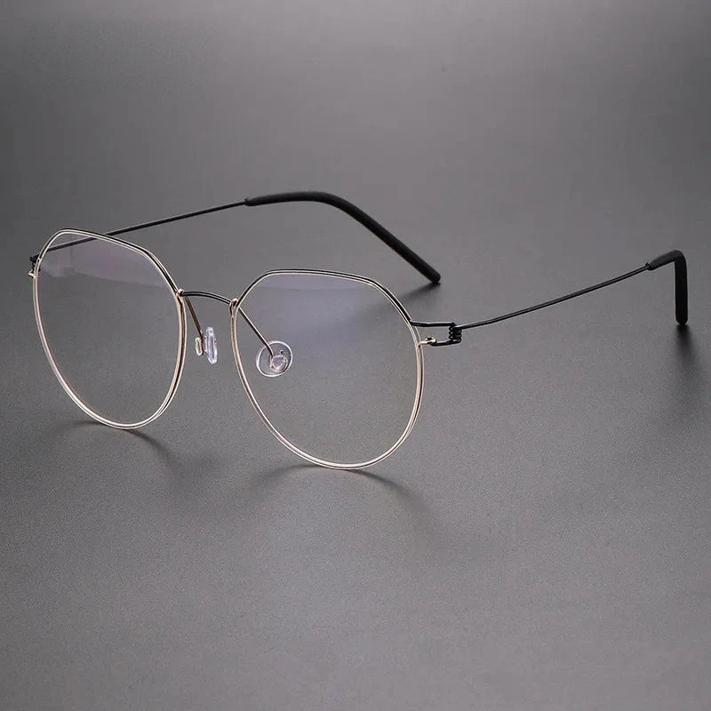 Aimee Unisex Full Rim Polygon Round Screwless Titanium Eyeglasses Evan - Black-Golden | Aimee at FuzWeb