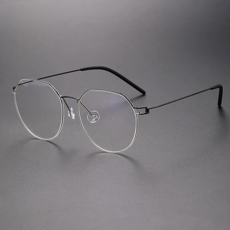 Aimee Unisex Full Rim Polygon Round Screwless Titanium Eyeglasses Evan - Black-Silver | Aimee at FuzWeb