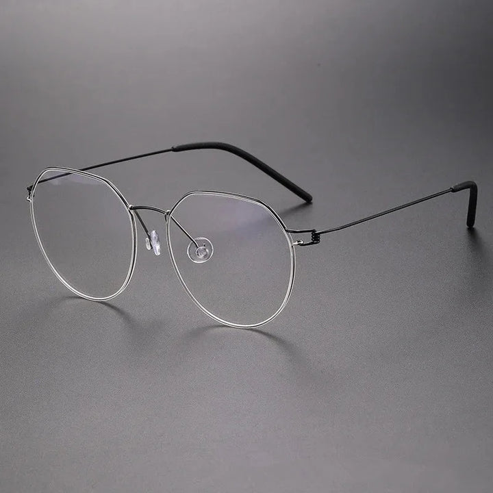 Aimee Unisex Full Rim Polygon Round Screwless Titanium Eyeglasses Evan - Black-Silver | Aimee at FuzWeb