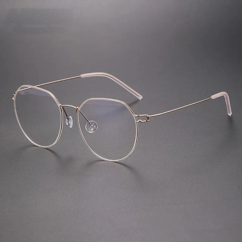Aimee Unisex Full Rim Polygon Round Screwless Titanium Eyeglasses Evan - Golden | Aimee at FuzWeb