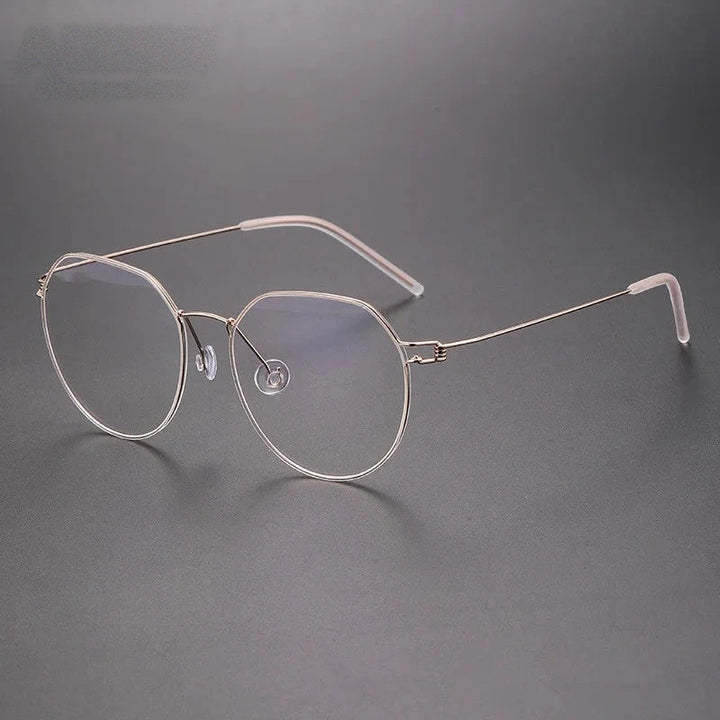 Aimee Unisex Full Rim Polygon Round Screwless Titanium Eyeglasses Evan - Golden | Aimee at FuzWeb