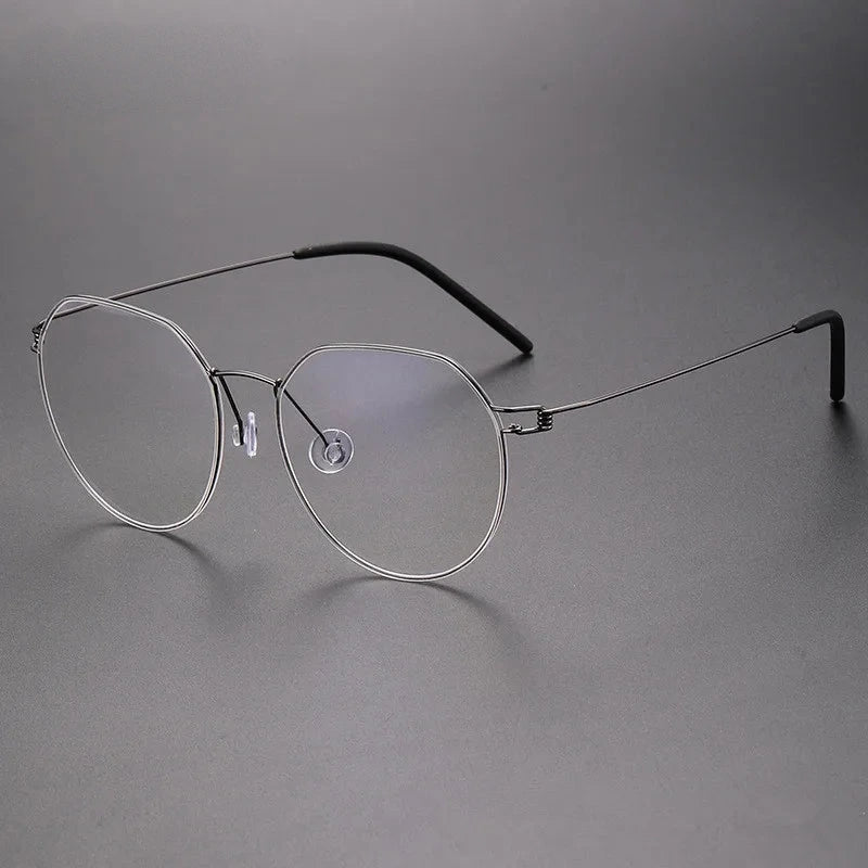 Aimee Unisex Full Rim Polygon Round Screwless Titanium Eyeglasses Evan - Grey | Aimee at FuzWeb
