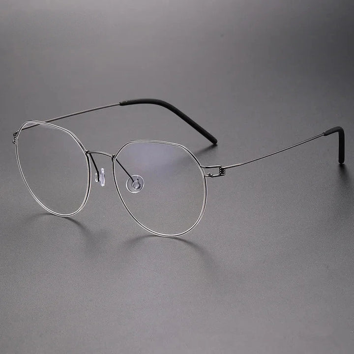 Aimee Unisex Full Rim Polygon Round Screwless Titanium Eyeglasses Evan - Grey | Aimee at FuzWeb