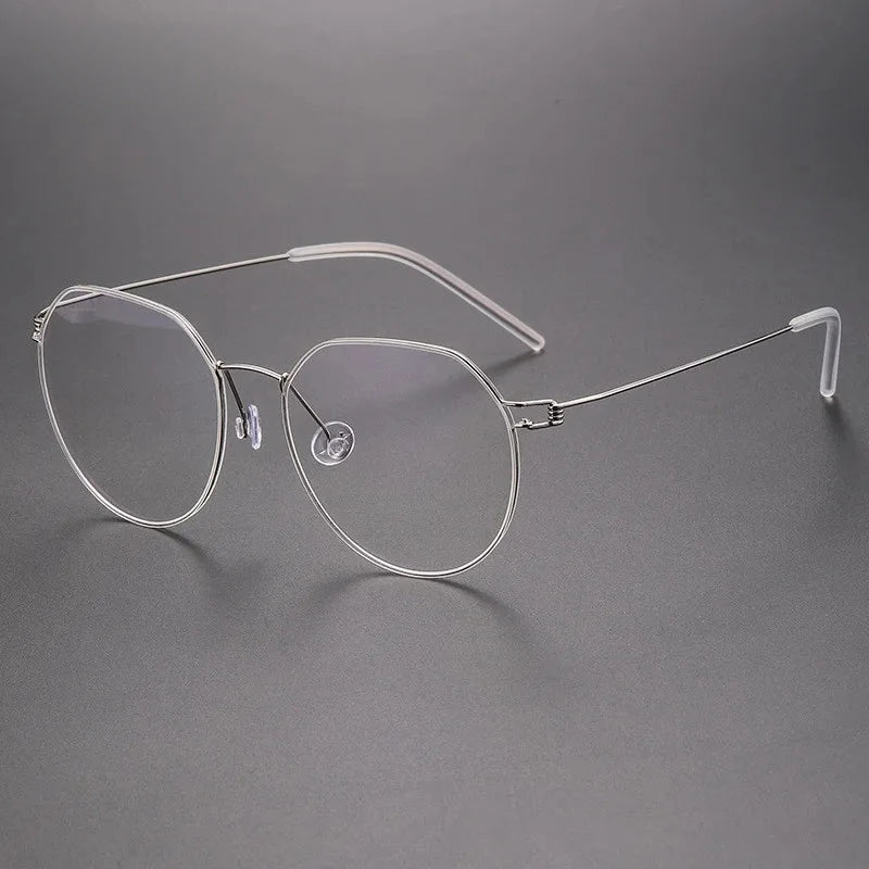 Aimee Unisex Full Rim Polygon Round Screwless Titanium Eyeglasses Evan - Silver | Aimee at FuzWeb