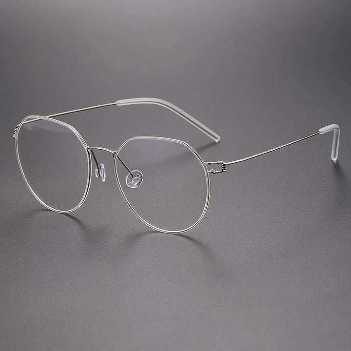 Aimee Unisex Full Rim Polygon Round Screwless Titanium Eyeglasses Evan - Silver | Aimee at FuzWeb
