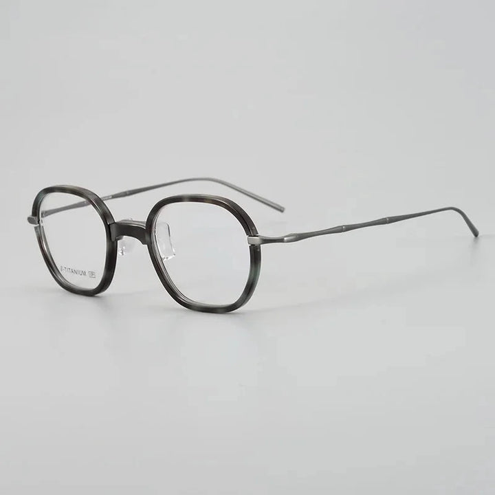 Aimee Unisex Full Rim Retro Round Titanium Acetate Eyeglasses GMS011 - Green-Tortoise | Aimee at FuzWeb