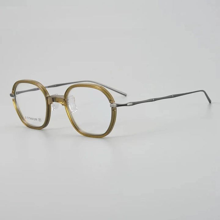 Aimee Unisex Full Rim Retro Round Titanium Acetate Eyeglasses GMS011 - Khaki | Aimee at FuzWeb